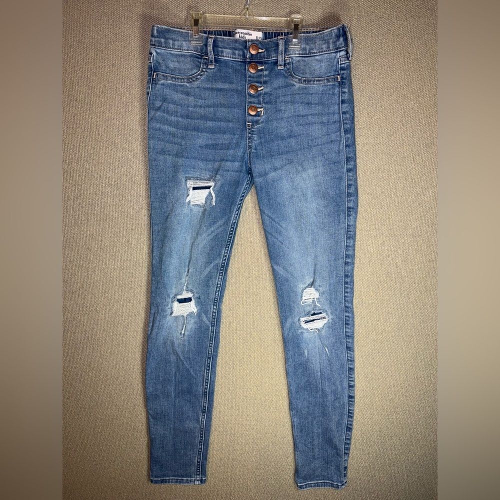 Abercrombie Kids size 13/14 High Rise jegging distressed Blue Jeans